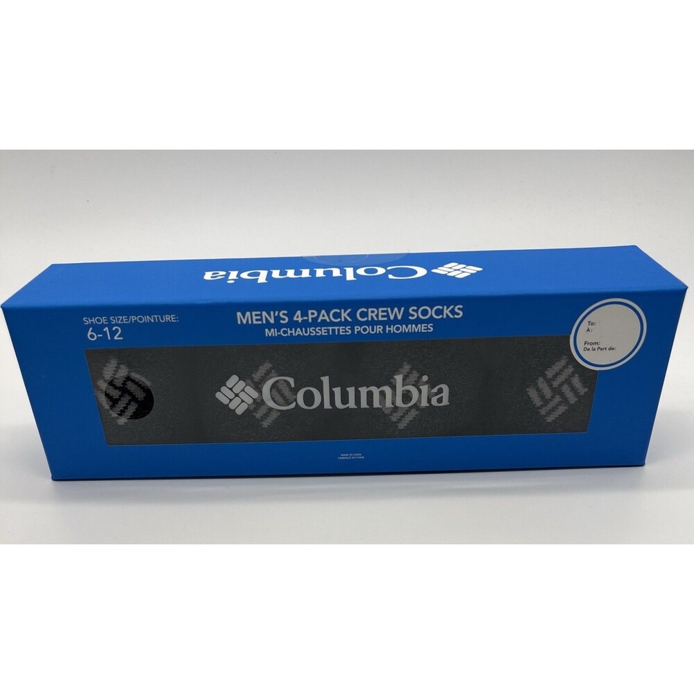 Columbia Mens 4 Pack Crew Socks Size 6-12 Brand New In Box Multicolor Outdoor